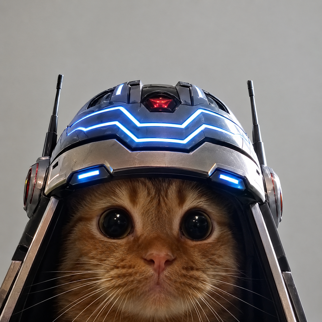 $ket — a ginger cat wearing a glowing sci-fi helmet